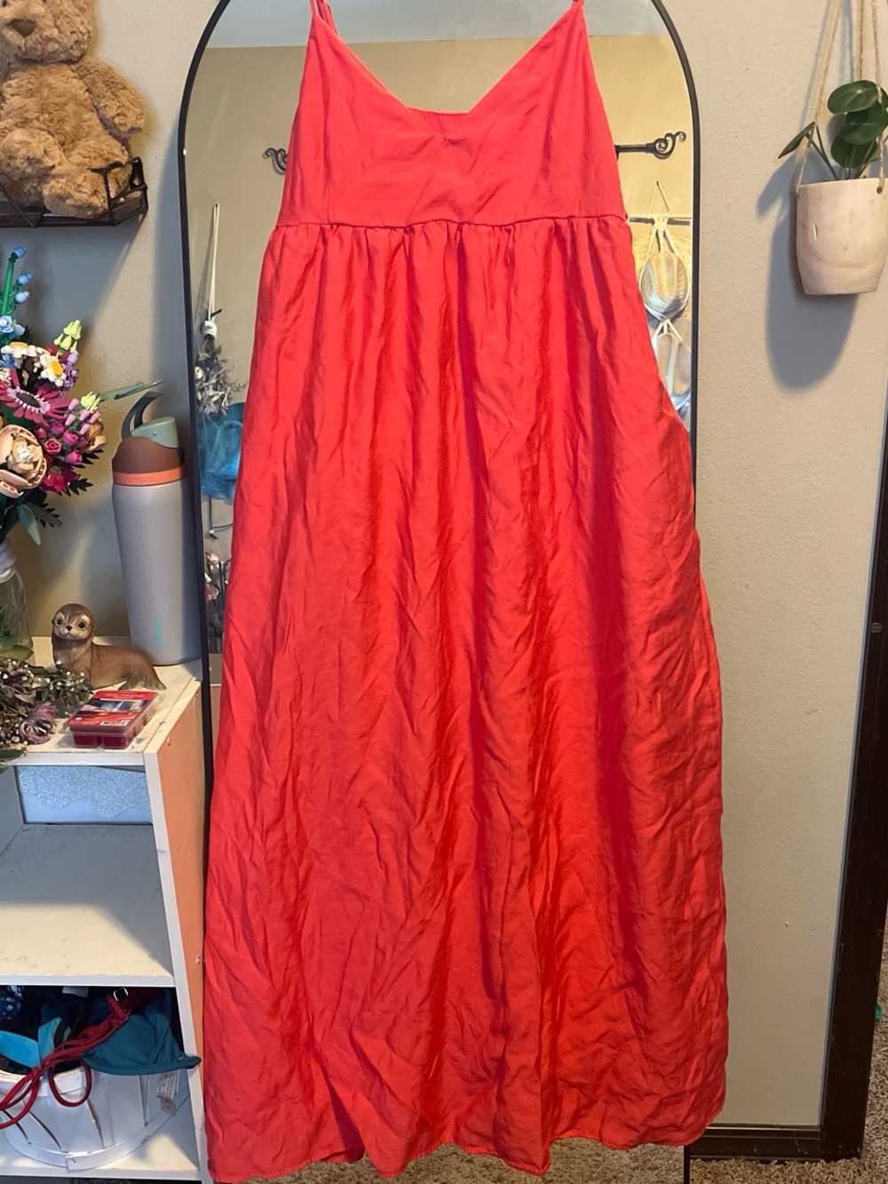 Sleeveless Red Spaghetti-Strap Maxi Dress
